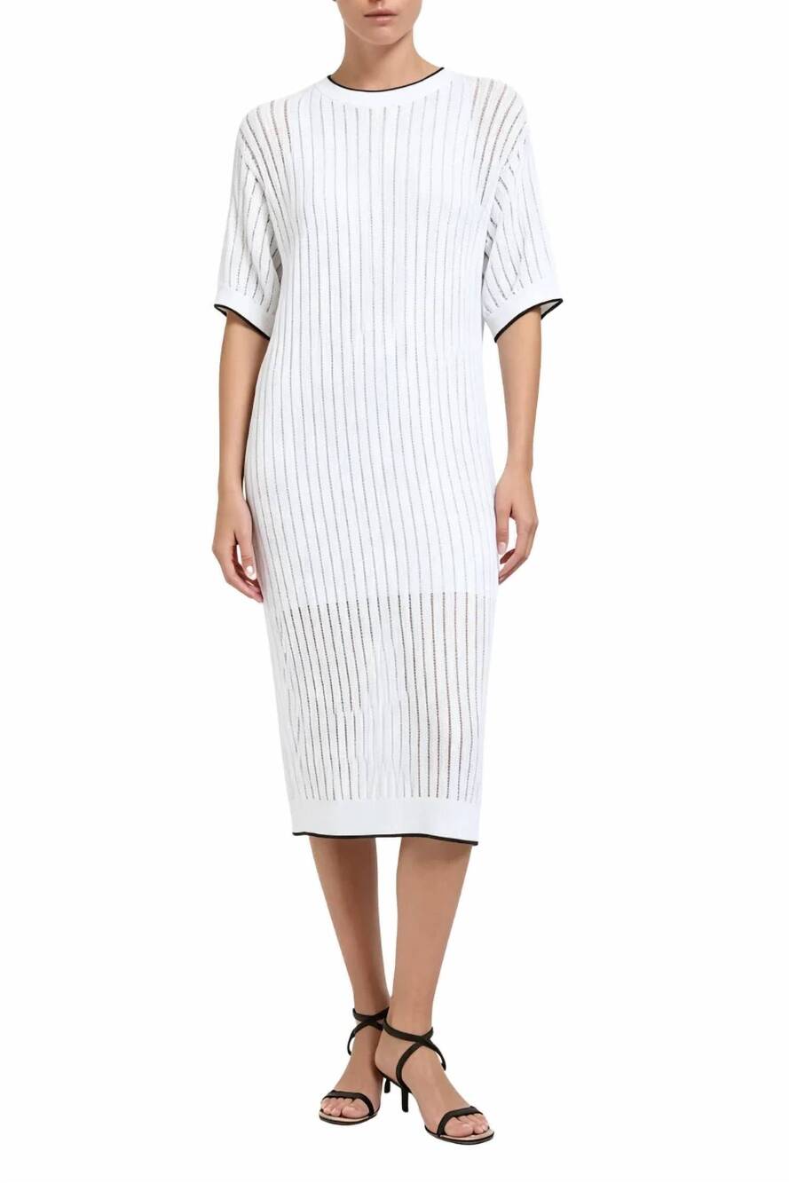 NEW BRUNELLO CUCINELLI open-knit cotton midi dress in white